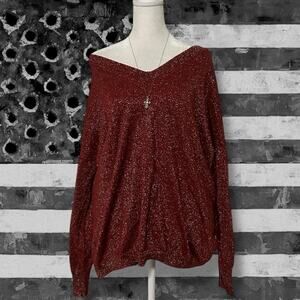 Glittery deep red v neck long sleeve